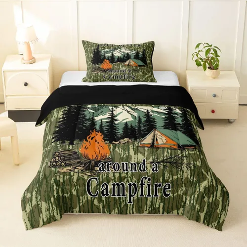 Vista 39 de Erosebridal American Flag Twin Comforter Set Army Green Camo Bedding Set for Kids Boys Girls Bear Claw Hunting Theme Bed Set Camoflage Camping