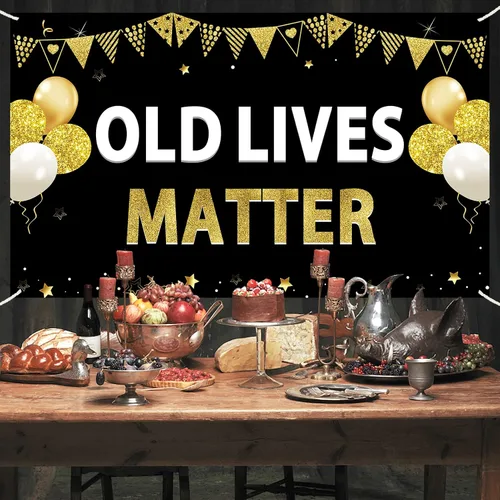 Vista 4 de Cartel de cumpleaños de Old Lives Matter para hombres, divertido cartel de cumpleaños negro dorado para adultos, suministros de fiesta de fondo, 30