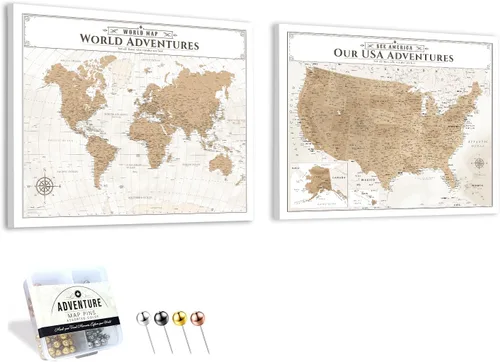 Vista 18 de IPIC - Lienzo con mapas de EE. UU. para decoración de pared, mapa con pin de empuje para marcar viajes, mapa de viaje impreso de EE. UU.