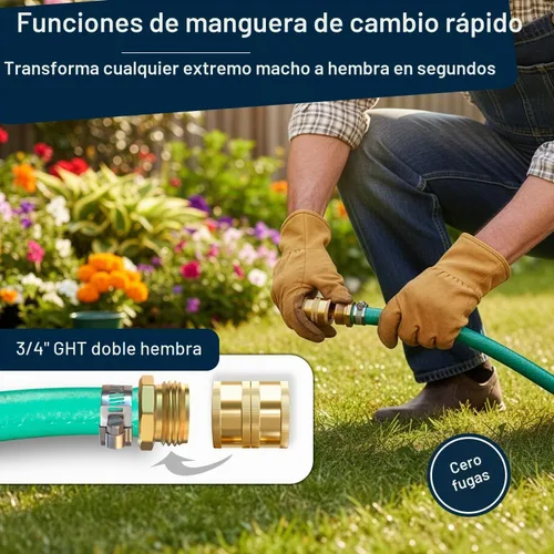 Vista 2 de DBR Tech® Adaptador de manguera hembra a hembra Conector de manguera de jardín resistente a prueba de fugas, accesorios de latón de agua GHT