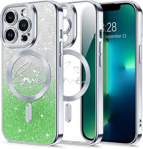 Vista 51 de Hython Funda para iPhone Air con purpurina, compatible con MagSafe Love Heart fundas magnéticas transparentes para teléfono para mujeres y niñas
