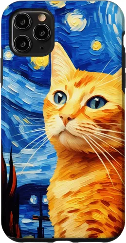 Vista 13 de Orange Tabby Cat Starry Night Vincent Van Gogh - Carcasa para iPhone 17