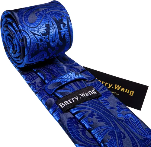 Vista 198 de Barry.Wang - Juego de corbata de seda para hombre, diseño de cachemira, pañuelo y gemelos de bolsillo