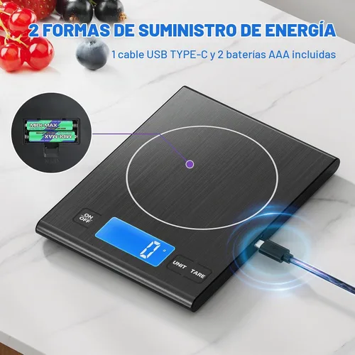 Vista 2 de Diyife Báscula de cocina de acero inoxidable 304 recargable de 33 libras Negro