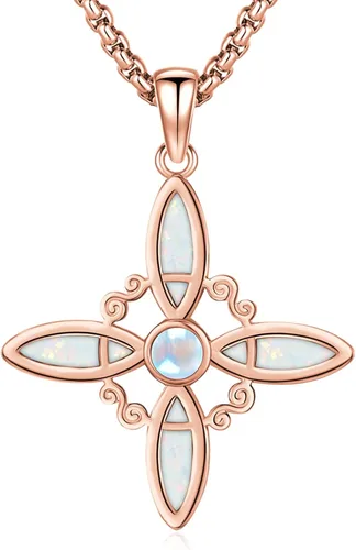 Vista 13 de Eusense Collar de ópalo para mujeres y hombres, joyería de ópalo azul y blanco de plata de ley 925 con dije de ópalo auténtico, regalo