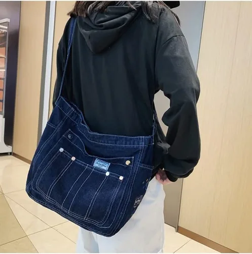 Vista 5 de Demin Purse - Bolso de hombro para mujer, estilo grunge, bolso cruzado estilo hobo estético, bolso cruzado Emo bolso tipo mensajero, ropa