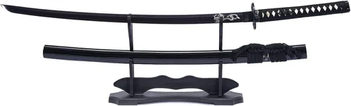 Vista 5 de siwode Katana - Espada samurái japonesa hecha a mano, aleación de dragón dorado Tsuba, acero de alto carbono 1060, 40 pulgadas Negro-No-BoHi