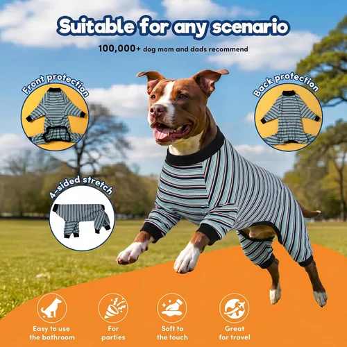 Vista 2 de LovinPet Pijama grande para perro, camisa de algodón multicolor a rayas, para dejar de caer, pijamas para mascotas, ropa de bulldog francés, ropa