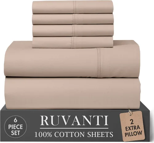 Vista 37 de RUVANTI Juego de sábanas de 4 piezas de algodón 100% natural de percal suave, ligero y transpirable, con bolsillos profundos de 16 pulgadas