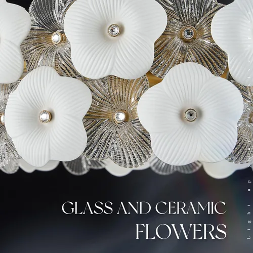 Vista 6 de Lámpara moderna de cristal de flores de 20 "6 luces de oro colgante