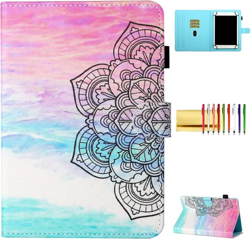 Vista 9 de Funda universal para tablet de 6.5 a 7.5 pulgadas, de piel sintética, funda protectora con ranuras para tarjetas y soporte para lápiz capacitivo