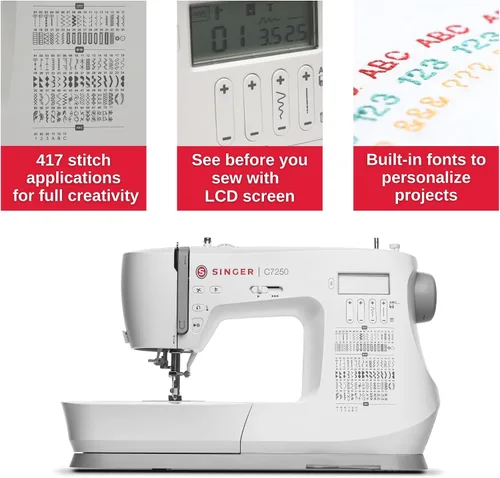 Vista 3 de Máquina de coser y de acolchado computarizada SINGER C7250 con mesa de extensión y kit de accesorios 417 aplicaciones de puntadas, letras