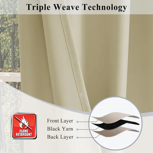 Vista 5 de Fcosie Cortinas ignífugas de 54 pulgadas de largo (2 paneles, beige), cortinas opacas 80% para dormitorio, sala de estar, cortina de oscurecimiento