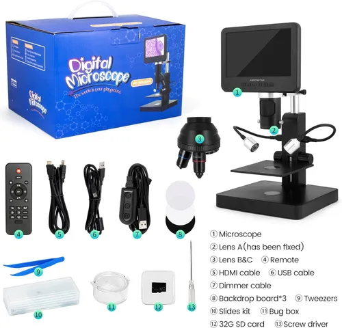 Vista 8 de Andonstar Microscopio de AD246S-P HDMI Digital con pantalla de 7", lente