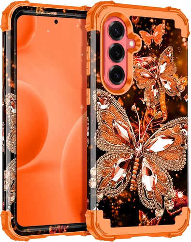 Vista 76 de Miqala Funda para Galaxy S21 FE 5G, brilla en la oscuridad, tres capas, resistente, protección a prueba de golpes, parachoques de plástico
