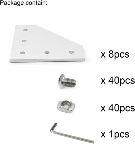 Vista 2 de 8 Conjuntos Perfiles de Extrusión de Aluminio Serie 10 Soportes de Esquina 1010 Conectores en L de Ángulo Recto de 90Grados con Tuercas y Pernos