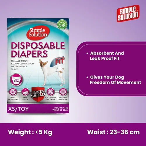 Vista 4 de Simple Solution Pañales para perros desechables, 12 unidades, XS