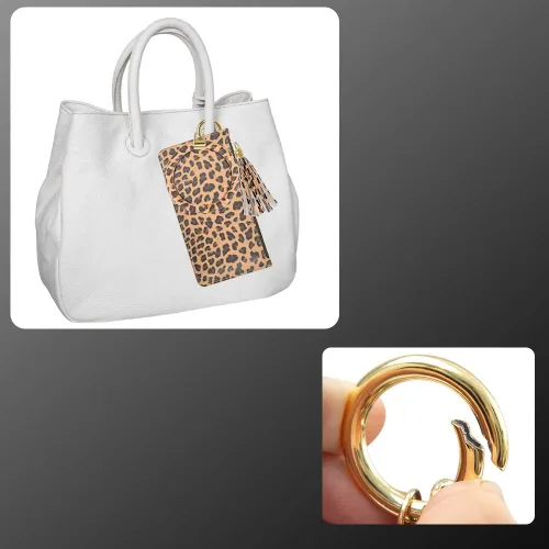 Vista 3 de Llavero-brazalete, brazalete de cuero con borla para mujer, Leopard 2