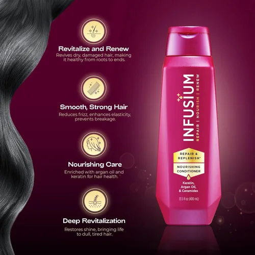 Vista 4 de Infusium Acondicionador Nutritivo Reparador y Reabastecedor - Acondicionador para el Cabello con Queratina, Aceite de Argán y Ceramidas - Adecuado