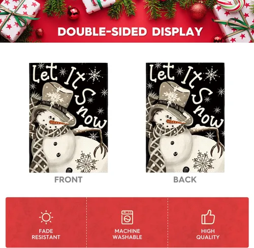 Vista 6 de AVOIN colorlife Let It Snow Bandera de Jardín Navideña con Copo de Nieve y Muñeco de Nieve 12x18 Pulgadas Doble Cara, Bandera Decorativa Negra
