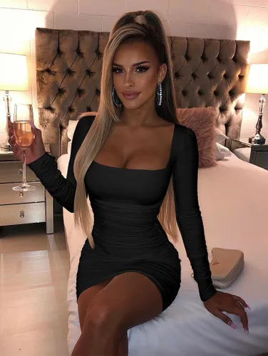 Vista 7 de XXTAXN Vestido corto ajustado de fiesta sexy de manga larga sin espalda para mujer