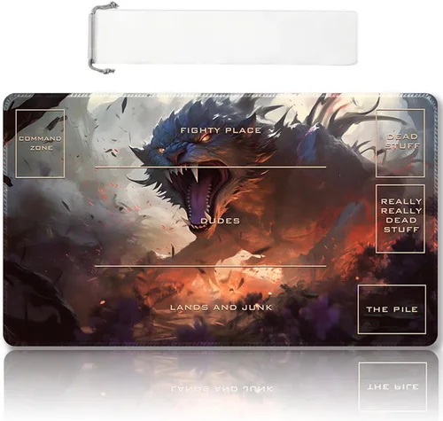 Vista 49 de Tapete de juego MTG cosido de alta calidad con zonas y respaldo de goma antideslizante, tapete de juego TCG para MTG y otros juegos de cartas, Dkt