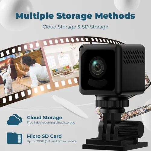 Vista 7 de Mini cámara 4K WiFi inalámbrica pequeña portátil HD niñera con detección de movimiento, almacenamiento en la nube y SD, visión nocturna, gran