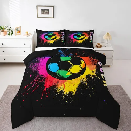 Vista 8 de Erosebridal Juego de edredón de fiesta de bolos para niños y niñas, juego de ropa de cama de bola de boliche, tamaño individual, marco de agua