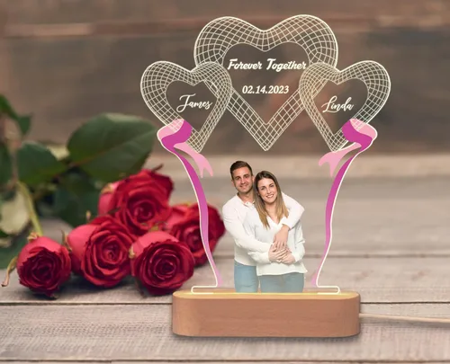 Vista 5 de Luz nocturna personalizada para parejas, regalo personalizado para el día de San Valentín para ella, lámpara con foto, luz nocturna de foto