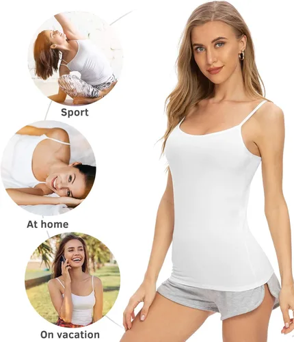 Vista 2 de ROSYLINE - Camisetas sin mangas ajustables básica para mujer tirantes de espagueti Cami paquete de 4