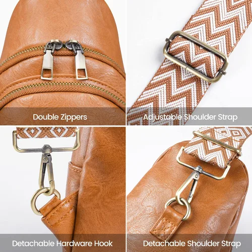 Vista 4 de Bolso bandolera para mujer, de piel sintética, bolso bandolera pequeña, mochila cruzada multiusos para el pecho, para mujer, ciclismo