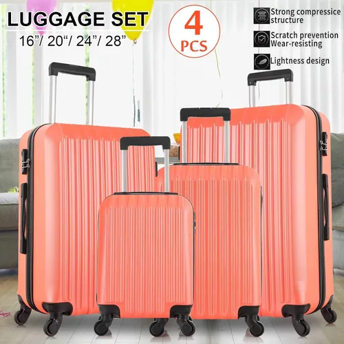 Vista 5 de yotefe Juego de maletas rígidas, equipaje de viaje con ruedas, juego de maleta, maleta giratoria para mujeres y hombres, Naranja, Juego de equipaje