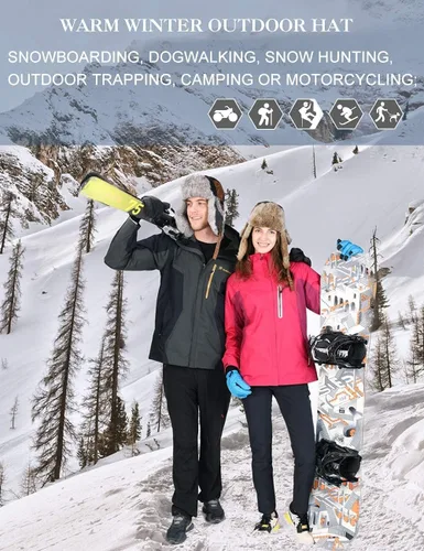 Vista 4 de Comhats Gran XL Trapper Trooper Caza Cálido Oído Solapa Rusia Ushanka Invierno Esquí Clima Frío Bombardero Sombreros para Hombres