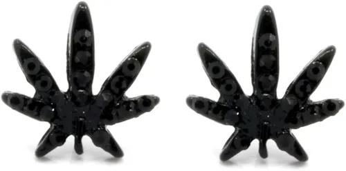 Vista 2 de Pendientes de tuerca para hombre tono negro 0551in cristal de marihuana Cz Hip Hop Micro pavimenta