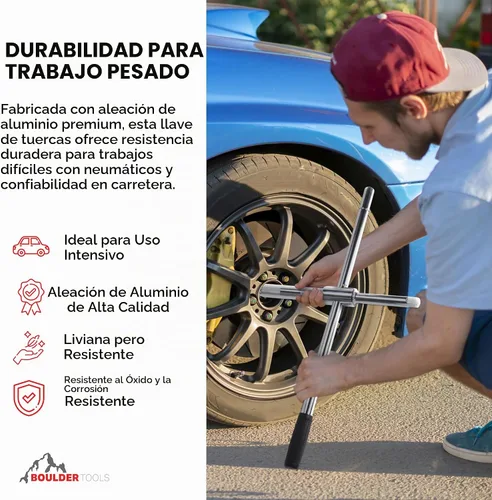 Vista 4 de Boulder Tools - Llave universal telescópica de 4 vías de 58 cm para quitar neumáticos de coche y camión - Herramienta portátil de cambio
