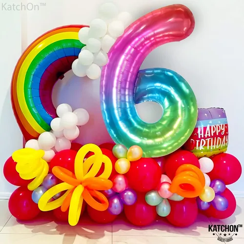 Vista 6 de Globos gigantes del número 60 para cumpleaños de niña – 40 pulgadas Globo arcoíris 60 para decoraciones de cumpleaños 60 para niñas Globos