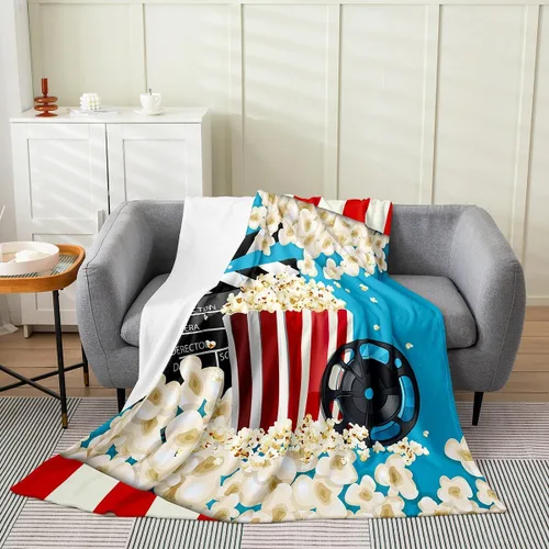 Vista 39 de Feelyou Manta de felpa para cine, manta de franela con patrón de palomitas de maíz para niños, niñas, adolescentes, póster de cine para todas