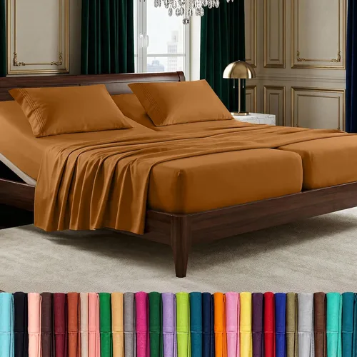 Vista 107 de Elegant Comfort Lujoso juego de sábanas de microfibra de alta calidad 1500 hoteleras bordadas de tres líneas más suaves de 4 piezas, resistente a