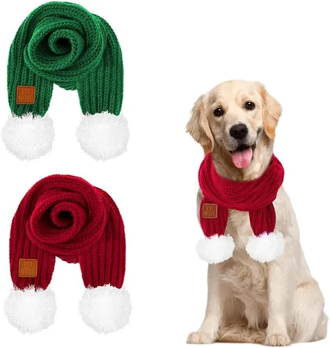 Vista 11 de SlowTon Bufanda de punto para perro, paquete de 2 pañuelos cálidos para perros, bufanda de decoración de Navidad de invierno para perros pequeños