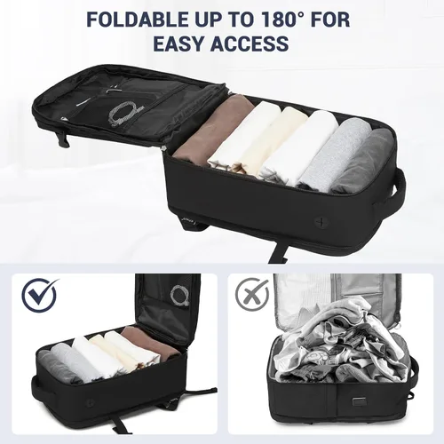 Vista 5 de Kono Mochila de mano 40x20x25 Bolsa de mano Viaje en avión 20L, mochila para laptop de 15.6 pulgadas, para hombres y mujeres, Negro, 20 l, Mochila