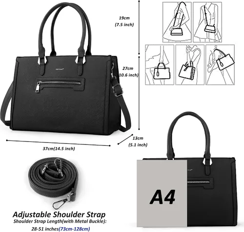 Vista 3 de TANTOMI Structured Satchel Purses for Women, Medium Vegan Leather Top Handle Handbag with Pockets, Classy Work Bag for Ladies