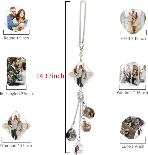 Vista 4 de AIFLM Adornos Personalizados de Foto de Cristal para Colgar en Coche Adornos Personalizados Estéticos para Espejo Adornos Personalizados