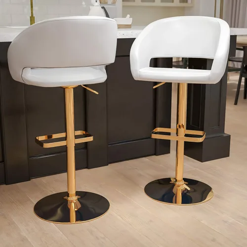 Vista 14 de Flash Furniture Erik Taburete de bar contemporáneo de altura ajustable con reposapiés y respaldo medio redondeado, taburete tapizado o altura