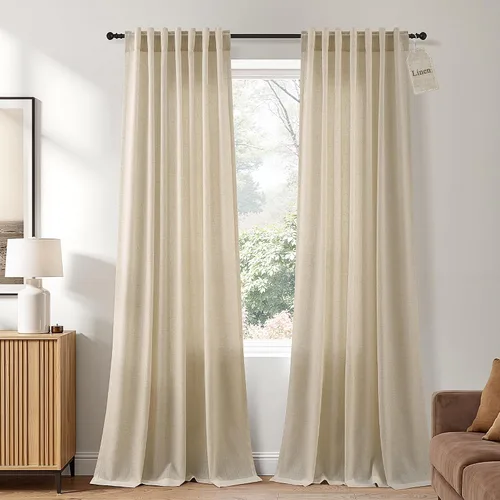Vista 34 de Naturoom Cortinas de lino de 96 pulgadas de largo y 8 pies para sala de Crema Beige