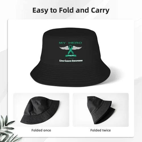 Vista 4 de My Hero is Now My Angel Liver Cancer Awareness Bucket Hats Double-Woven for WomenMen Adult Fisherman's Hat Sun Cap Packable Outdoor Fisherman Hat