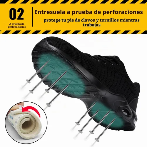 Vista 3 de Tinefiy Zapatos con punta de acero para mujer, cómodos zapatos de trabajo 02Negro