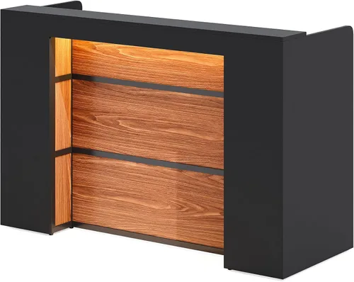 Vista 8 de LITTLE TREE Escritorio de recepción de 63 pulgadas, mesa de recepción moderna con luz LED, mostrador frontal, mostrador de madera para vestíbulos