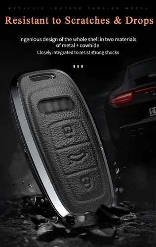 Vista 6 de SANRILY Funda de llave para Audi 2020 2021 de cuero de metal, Negro