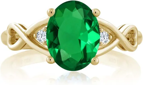 Vista 2 de Anillo de mujer de plata chapada en oro amarillo de 18 quilates con esmeralda y topacio blanco de imitación verde