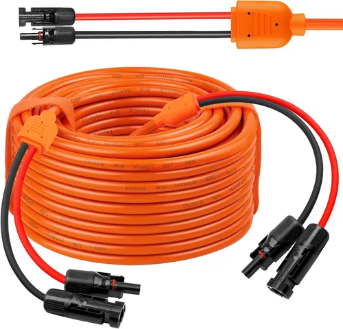 Vista 11 de Cable de extensión solar de calibre 14 de 10 pies, cable de panel solar de 10 AWG con conectores hembra y macho, cables solares principales rojos